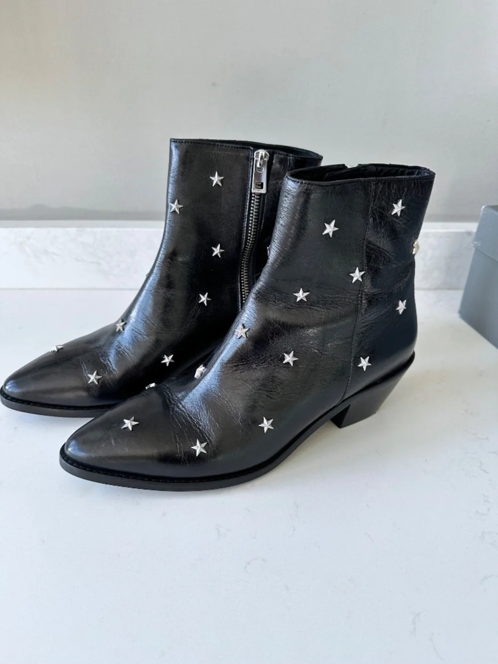 Zadig & Voltaire | Women's Star Studded Vintage Look Patent Leather Ankle Boots - Picture 4 of 8